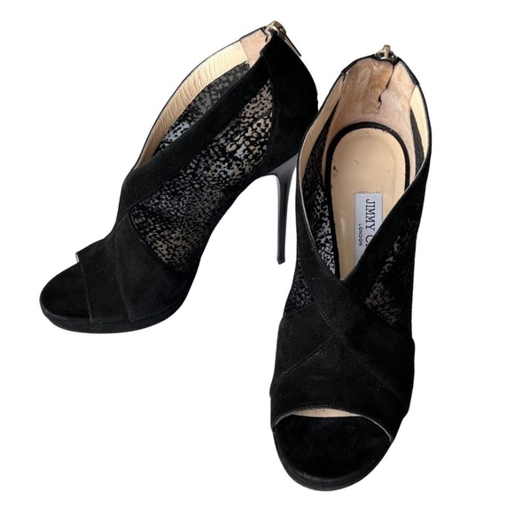 Jimmy Choo Black Suede/Mesh "Vivid" Ankle Booties Size 10.5 (40.5) With Box - Picture 14 of 14